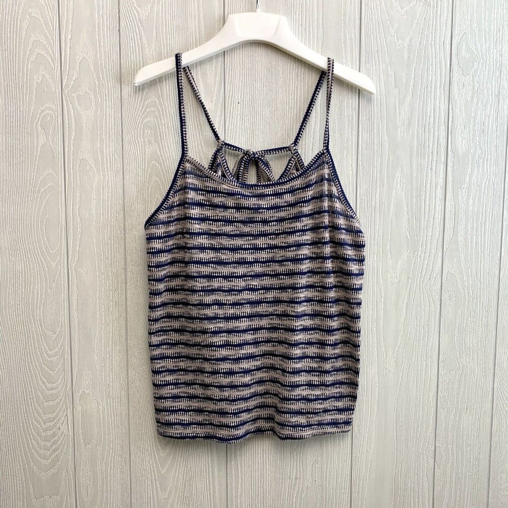 a.n.a. Blue Tan Strappy Tie Back Tank Size Large NWT